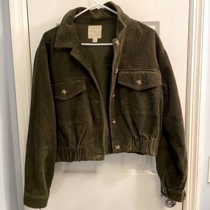 Cropped Corduroy Olive Green Jacket